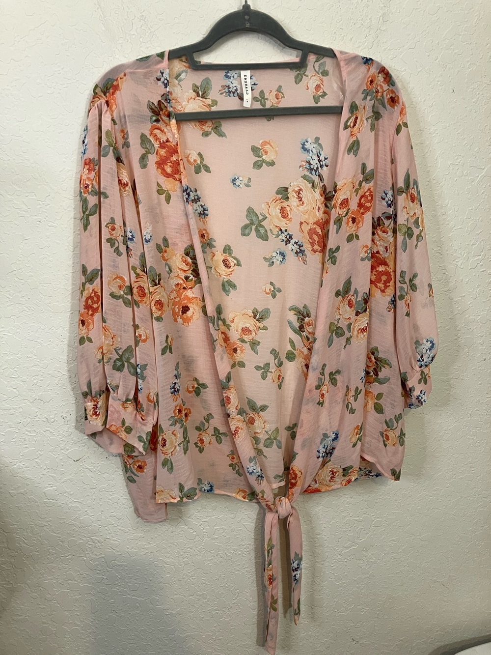 Emerald Floral Tie-Front Pink Sheer kimono